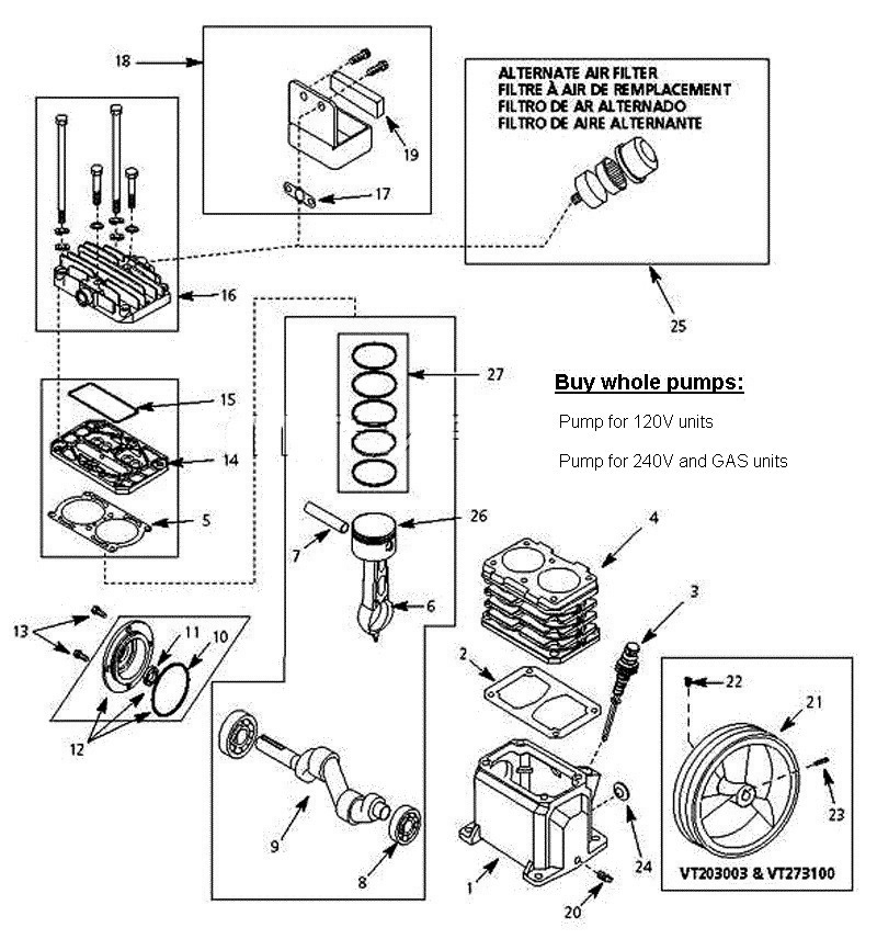 Pump Parts Diagram and Parts List for  Campbell Hausfeld Compressor